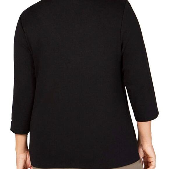 Karen Scott Plus 3/4 sleeves embroidered T-shirt-0X - Picture 2 of 3